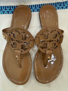 Tory Burch Miller Sandal in sand. Size 6.5. Worn for 1 hour. Adorable!